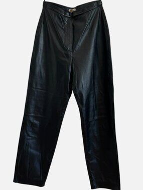 Apostrophe Black Genuine Leather Pants High Waisted Vintage Straight Leg Size 10
